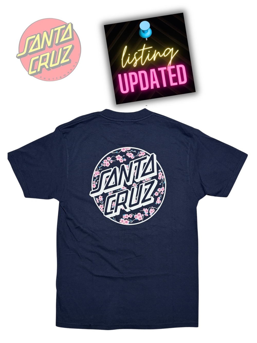 SANTA CRUZ new Cherry Blossom Ring Dot Navy Graphic Tee